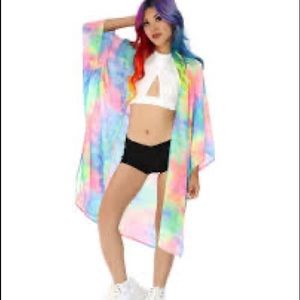 Rainbow Tie Dye Loose Kimono Cover Up